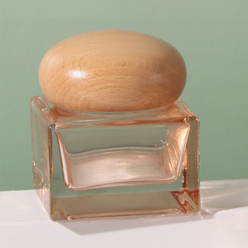 C) ガラスクリームジャー(角型×木目丸キャップ) 50g - YOKIプラザ - 化粧品容器