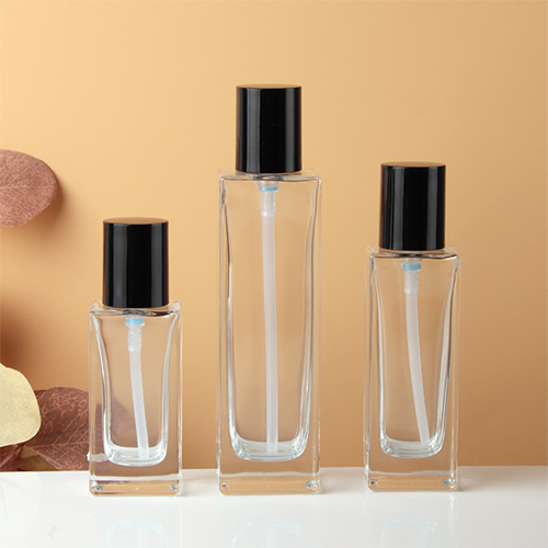 C) ガラスワンドロップポンプ(透明・平角×黒キャップ) 120ml - YOKIプラザ - 化粧品容器