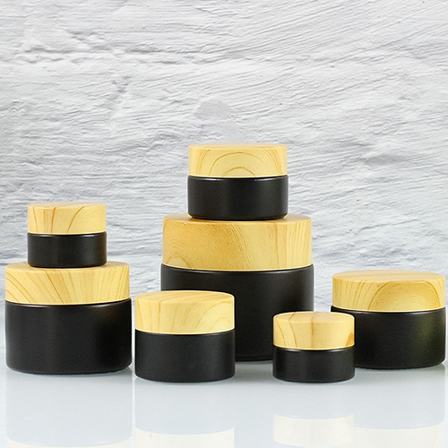 C) ガラスクリームジャー(黒×木目キャップ) 100g - YOKIプラザ - 化粧品容器