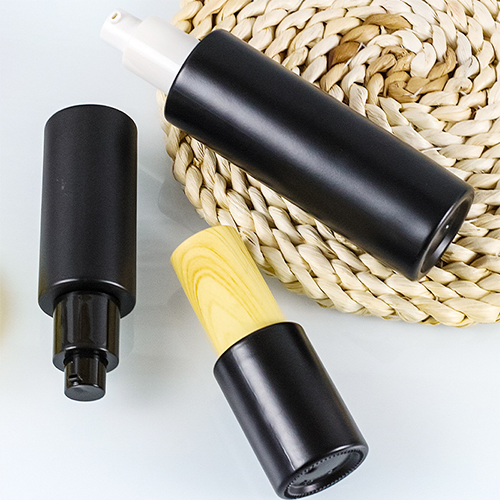 C) ガラスワンドロップポンプ(黒×木目キャップ) 80ml - YOKIプラザ - 化粧品容器