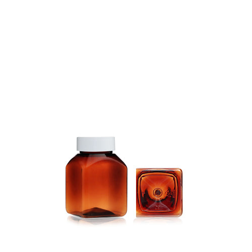 D) 広口キャップボトル(一重キャップ・角型 茶色) K120ml_PET - YOKIプラザ - 化粧品容器