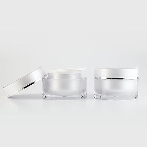 L) アクリルクリームジャー(パール・銀ラインキャップ) C50g - YOKIプラザ - 化粧品容器