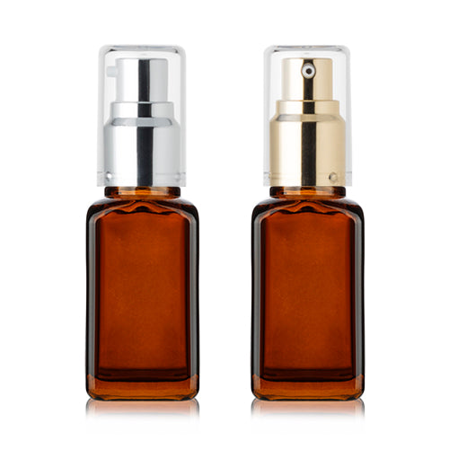 L) フルメタルガラスドロップポンプ(茶色・角型) 50ml - YOKIプラザ - 化粧品容器