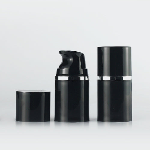 L) 真空ポンプ(黒ボトル×銀ライン) 50ml_PP - YOKIプラザ - 化粧品容器