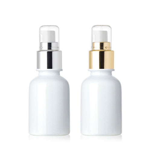 L) 金冠・銀冠オイル用ガラスポンプボトル(白) CW30ml - YOKIプラザ - 化粧品容器