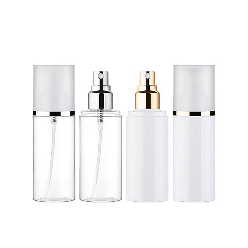 L) オーバーキャップフルメタルキャップミストスプレー(金銀ラインキャップ) OY100ml_PET - YOKIプラザ - 化粧品容器