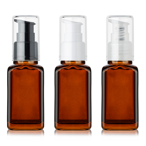 L) ガラスドロップポンプ(茶色・角型) 50ml - YOKIプラザ - 化粧品容器