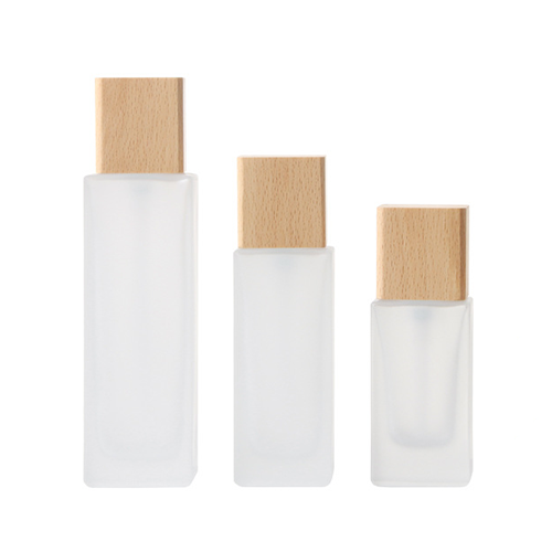 C) ガラスワンドロップポンプ(平角×木目角キャップ) 120ml - YOKIプラザ - 化粧品容器