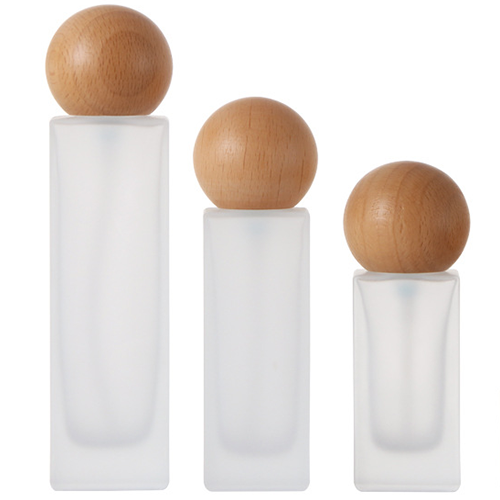 C) ガラスワンドロップポンプ(半透明・角型×木目キャップ) 120ml - YOKIプラザ - 化粧品容器