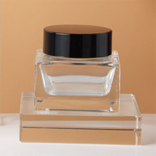 C) ガラスクリームジャー(透明・角型×黒キャップ) 50g - YOKIプラザ - 化粧品容器