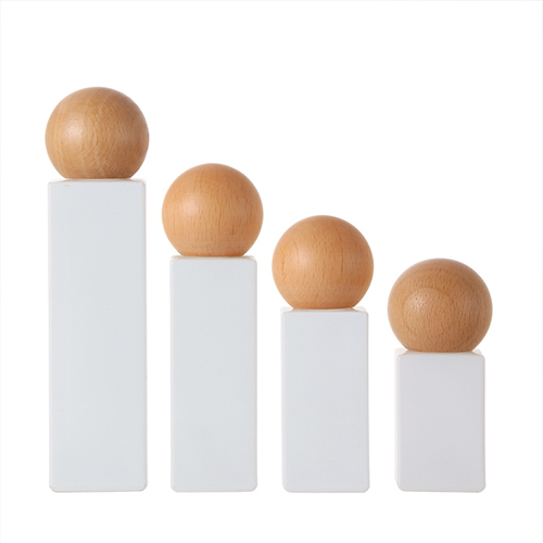 C) ガラスワンドロップポンプ(角型×木目丸キャップ) 120ml - YOKIプラザ - 化粧品容器