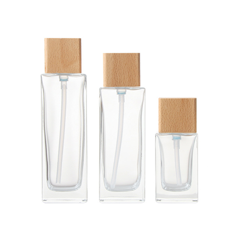 C) ガラスワンドロップポンプ(平角×木目角キャップ) 120ml - YOKIプラザ - 化粧品容器