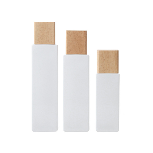 C) ガラスワンドロップポンプ(平角×木目角キャップ) 120ml - YOKIプラザ - 化粧品容器