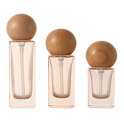 C) ガラスワンドロップポンプ(角型×木目丸キャップ) 120ml - YOKIプラザ - 化粧品容器