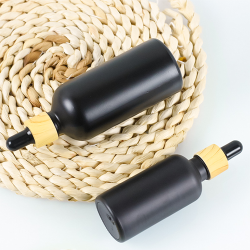 C) ガラススポイトオイル(黒×木目キャップ) 100ml - YOKIプラザ - 化粧品容器