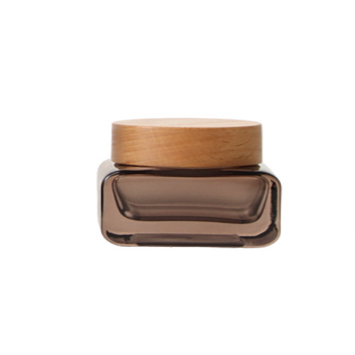 C) ガラスクリームジャー(角丸平角×木目キャップ) 50g - YOKIプラザ - 化粧品容器
