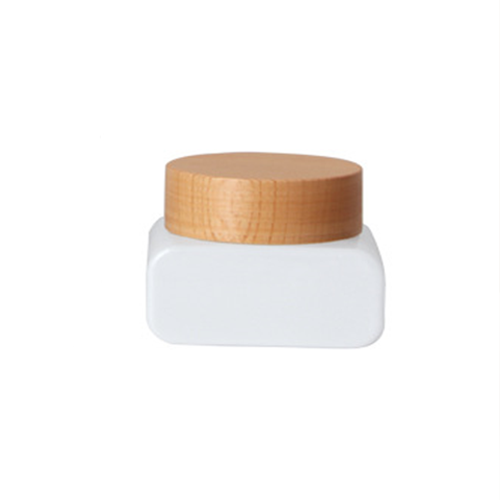 C) ガラスクリームジャー(角丸平角×木目キャップ) 50g - YOKIプラザ - 化粧品容器