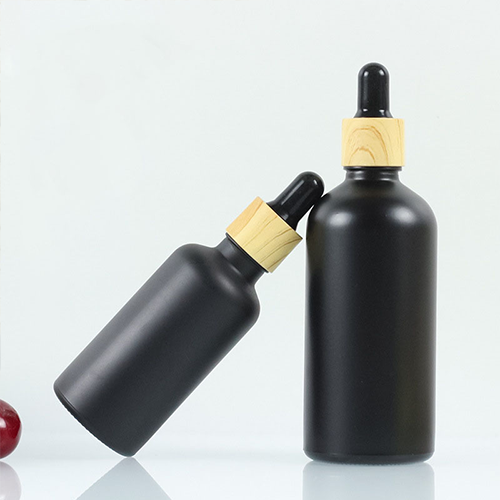 C) ガラススポイトオイル(黒×木目キャップ) 100ml - YOKIプラザ - 化粧品容器