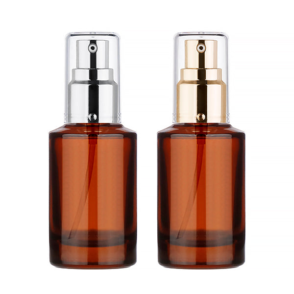 L) フルメタル ガラスドロップポンプ(茶色) CH50ml - YOKIプラザ - 化粧品容器