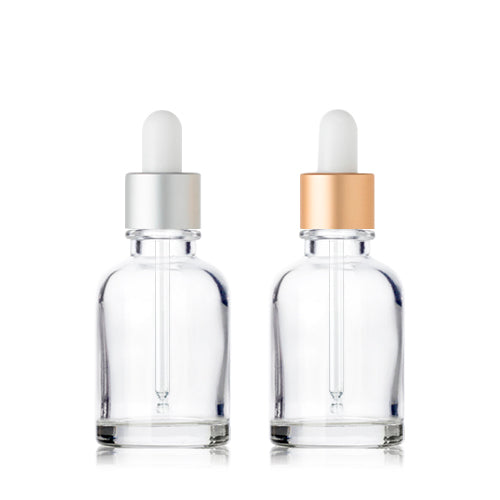 L) 金冠・銀冠ガラススポイトボトル(透明×マット金銀) CW30ml - YOKIプラザ - 化粧品容器