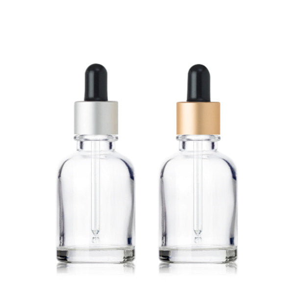 L) 金冠・銀冠ガラススポイトボトル(透明×マット金銀) CW30ml - YOKIプラザ - 化粧品容器