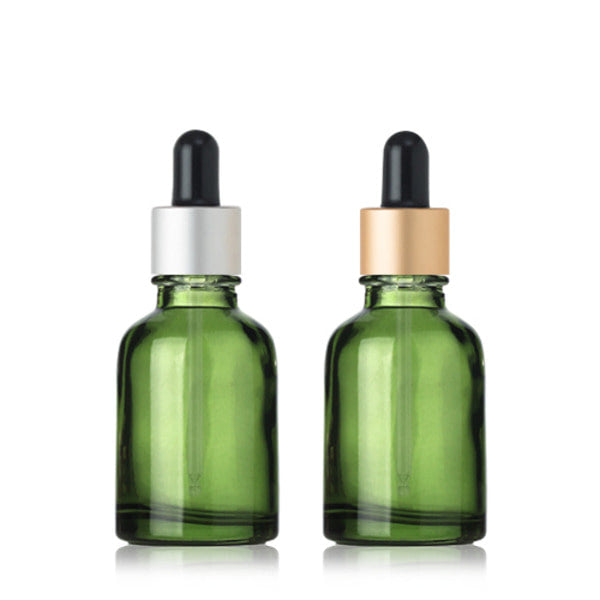 L) 金冠・銀冠ガラススポイトボトル(緑×マット金銀) CW30ml - YOKIプラザ - 化粧品容器