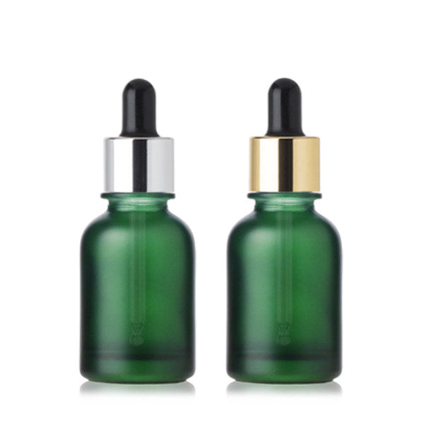 L) 金冠・銀冠ガラススポイトボトル(緑マット) CW30ml - YOKIプラザ - 化粧品容器